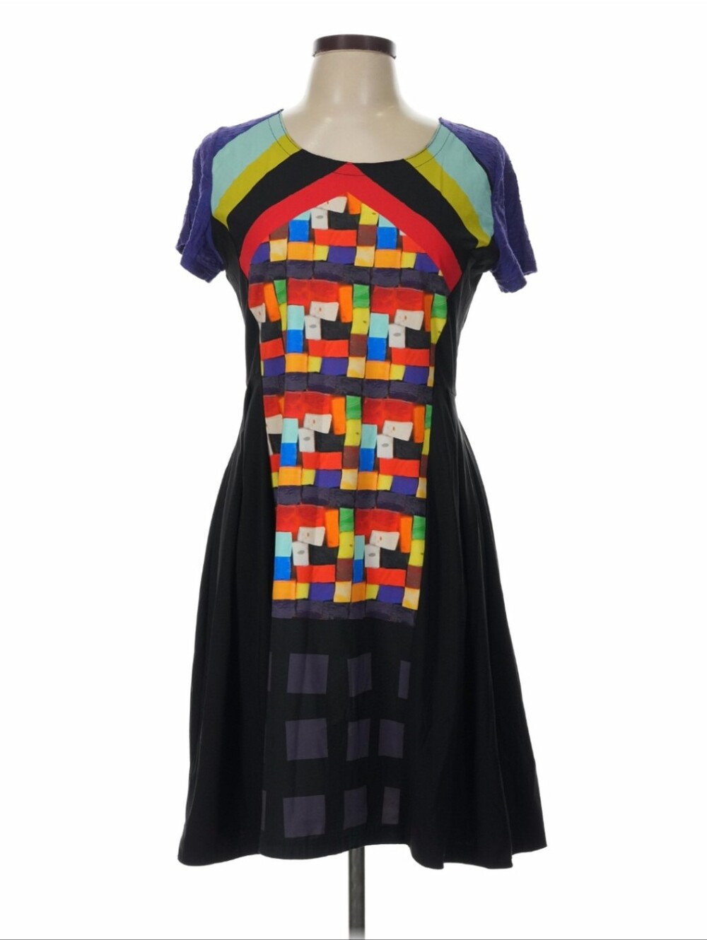 Aventures des Toiles French Art Dress Sz 42 Colorful Abstract Print Fit & Flare